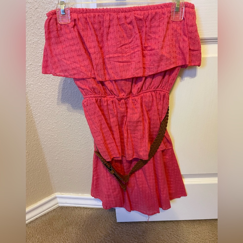Pink off the shoulder dress with belt
